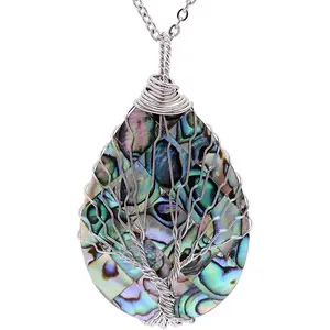 Tear Drop Abalone Shell Pendent Necklace Wire Wrap Abalone Shell Tree of Life Pendant Necklace Fashion Necklace Jewelry for Women handmade necklace mothers day necklace for mom jewelry