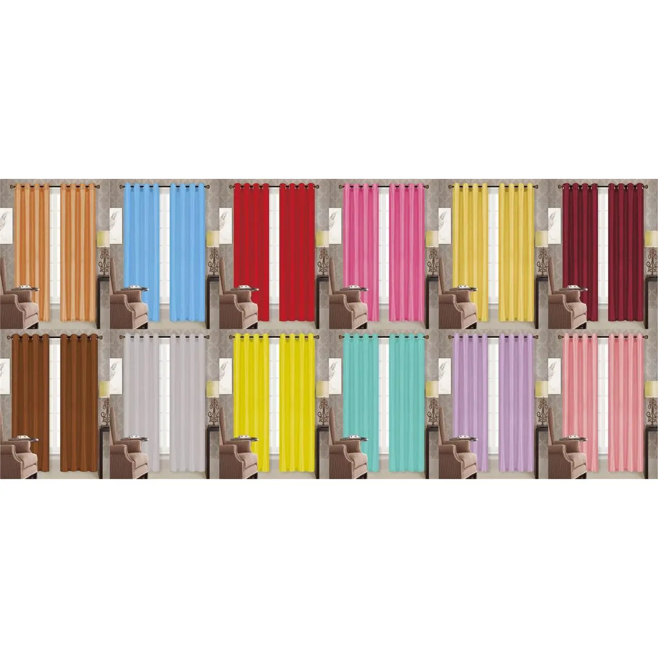 Holly Sheer Decorative Curtains — Case of 24 (Assorted 12 Colors)