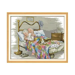 Elderly Couple Cross Stitch Kit 201X160 Counted Embroidery DIY Craft Traditional Heartwarming Wall Art for Living Room Holiday Gift