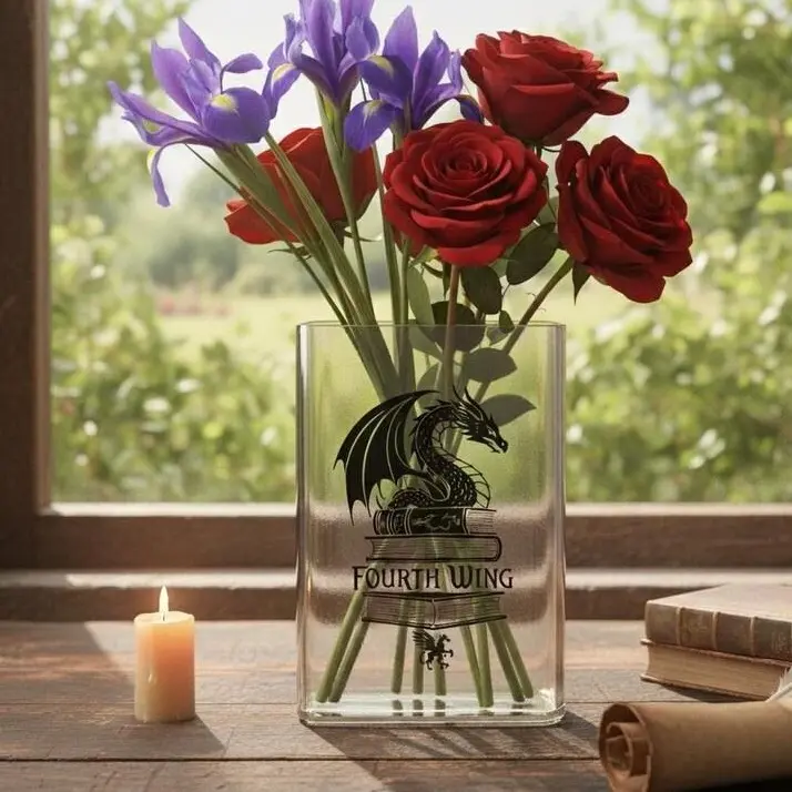 Fourth Wing Acrylic Book Vase, Romantic Dragon Gift for Book Lovers, Fantasy Home Decor