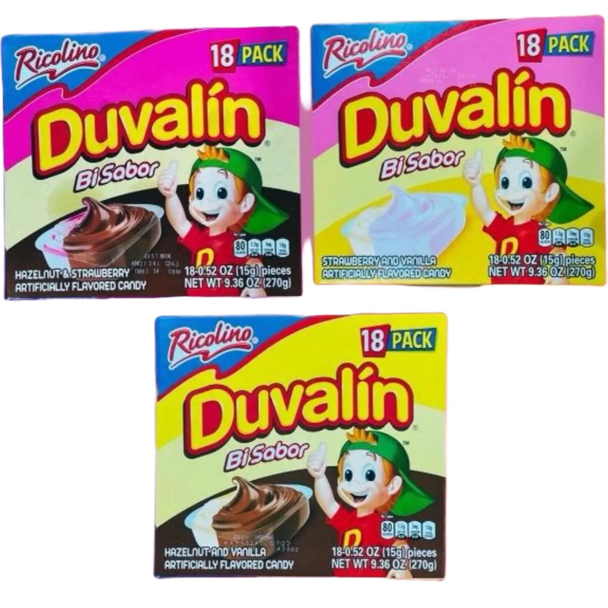 Duvalin Mexican Candy - 3 Pack Snack Sweet Flavor Chocolate Strawberry Vanilla Creamy Candies Bonbon