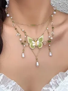 Sweet Cool Butterfly Design Beaded Necklace, Unique Style for Women, Perfect Accessory for Casual Wear & Date Parties