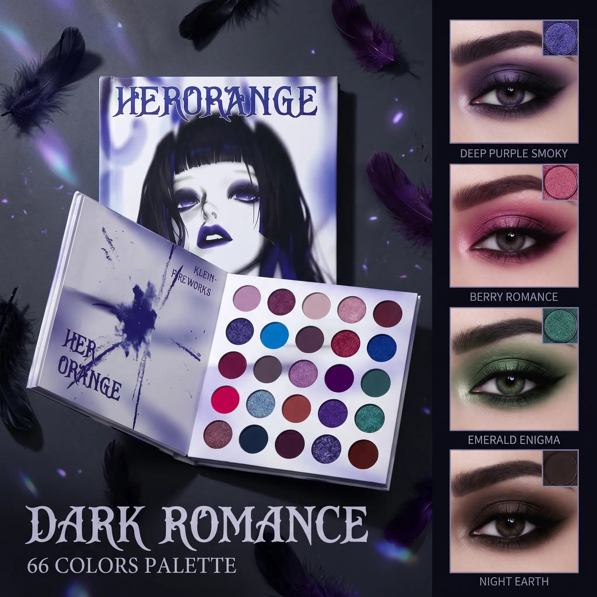 HERORANGE 66-Color Compact Butterfly Eye Shadow Palette - Alcohol-Free, Ammonia-Free, Matte Shimmer Glitter, Gold Solid Finish, Long-Lasting Vibrant, Single Item, Ideal for Halloween, Christmas Parties, Dramatic Smoky Gothic Makeup Gift, Eye Shadow Palett