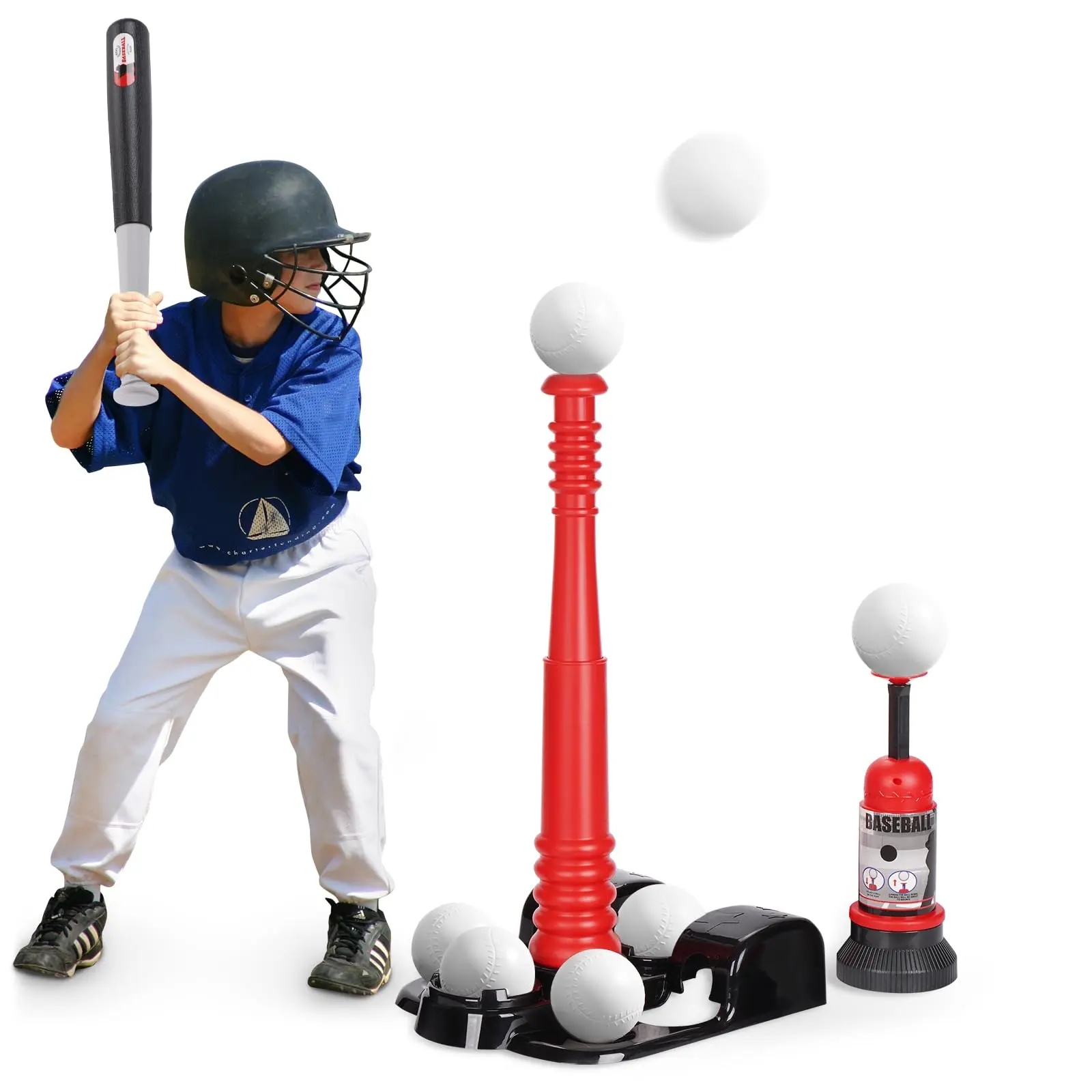 T Ball Set  Tee For 3-5 With 6 Large Baseballs & Automatic Pitching Machine Adjustable Batting Bat Outdoor Games Sports Gift Ages 5-8 8-12