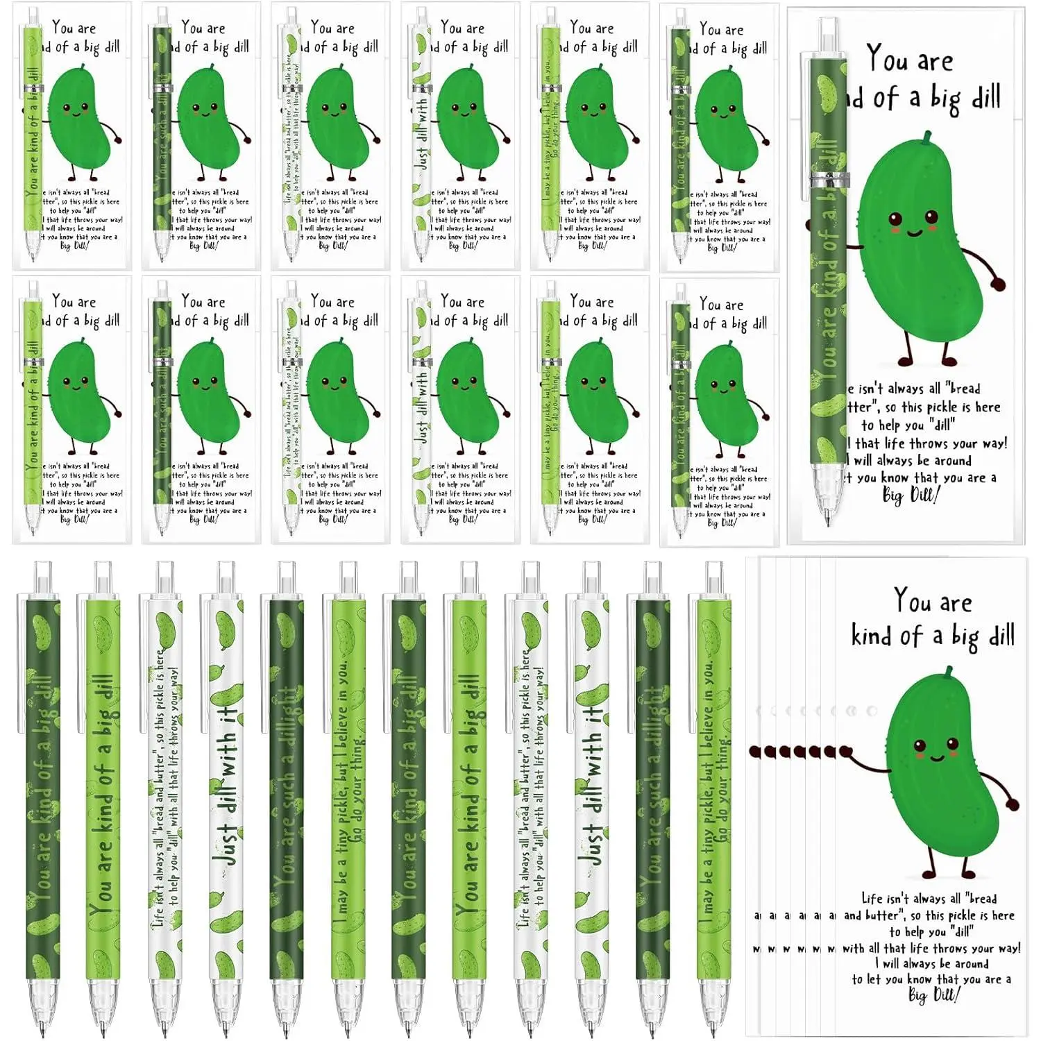 24-Piece Pickle Themed Bulk Gift Set - 0.7mm Retractable Mechanical Pencils with Adorable Pickle Prints & Positive Cards, Holiday Gifts for Office Team & Students, Office Stationery School Supplies for Book Lovers