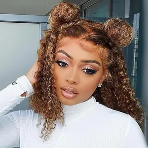 Bob Wig Human Hair Highlight Ombre 13x4 lace front wig human hair 200% Density Real Human Hair Pre Plucked Deep Curly Short Bob Wigs for Women 4/27 14inch