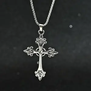 Bogadion Cross Pendant Necklace Vintage Inspired Geometric Diamond Choker Korean Cool Girl Aesthetic Dainty Gold Layered Chain Jewelry