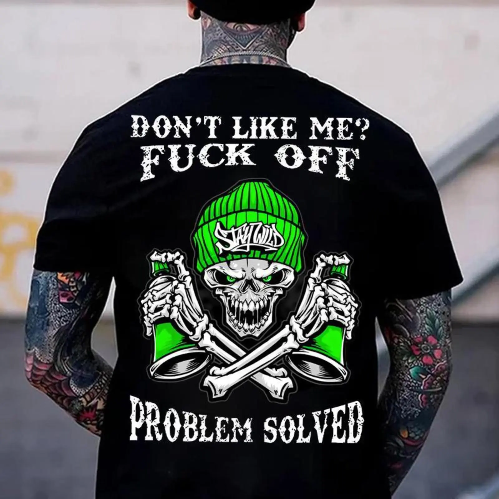 DON'T LIKE ME F*CK OFF Tattooed Graffiti Skull Street tshirt ,Aesthetic tatoo merch summer outfits, style, streetwear,  vintage men graphic tees Classic Clothes Prints Cotton