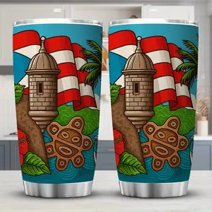 1 Piece 20oz Puerto Rico Flag and Map Insulated Stainless Steel Water Bottle - Leak-Proof, with Puerto Rico License Plate Design, 304 Grade Fitness/Office/Outdoor Water Bottle, Suitable for Adults, Ideal Gift for Puerto Rico Enthusiasts (Official Inspirat