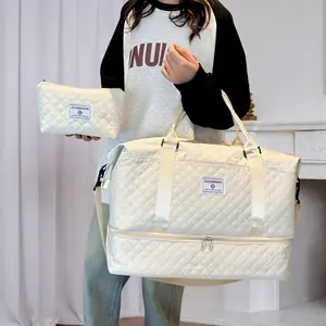 Quilted Travel Gym Bag Set with Large Capacity & Independent Shoe Compartment, 2-Piece Carry-On Tote for Women, Lightweight Crossbody Weekend Bag, Trendy Fitness & Vacation Essential, Gift for Her