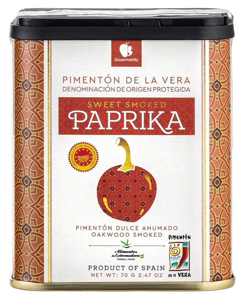 Gourmanity Spanish Sweet Smoked Paprika Powder Tin for Seasoning, Premium Oak Wood Smoked, Kosher and Gluten Free, 2.5 oz