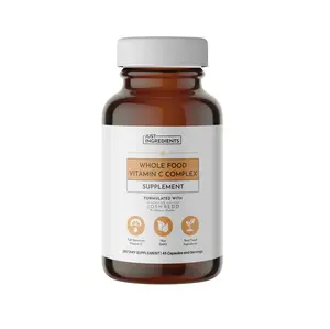 Just Ingredients Whole Food Vitamin C Complex Supplement - 120mg per Serving, Organic Acerola Cherry, Camu Camu, Amla Berry, Immune Resilience & Collagen Maintenance, Vegetarian Capsules