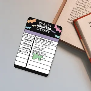 Horror Library Card Bookmark - Public Haunted Library Design with Bat Icons & Sparkle Finish - 3 x 5 Inches Cardstock Bookmarks