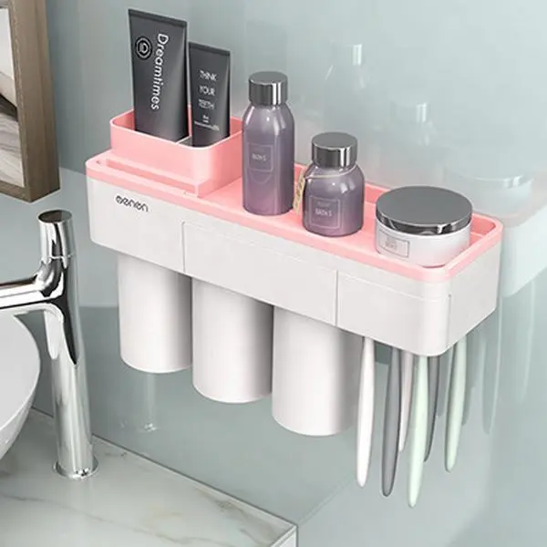 Magnetic Adsorption Toothbrush Holder Inverted Cup Wall Mount automatic toothpaste squeezer