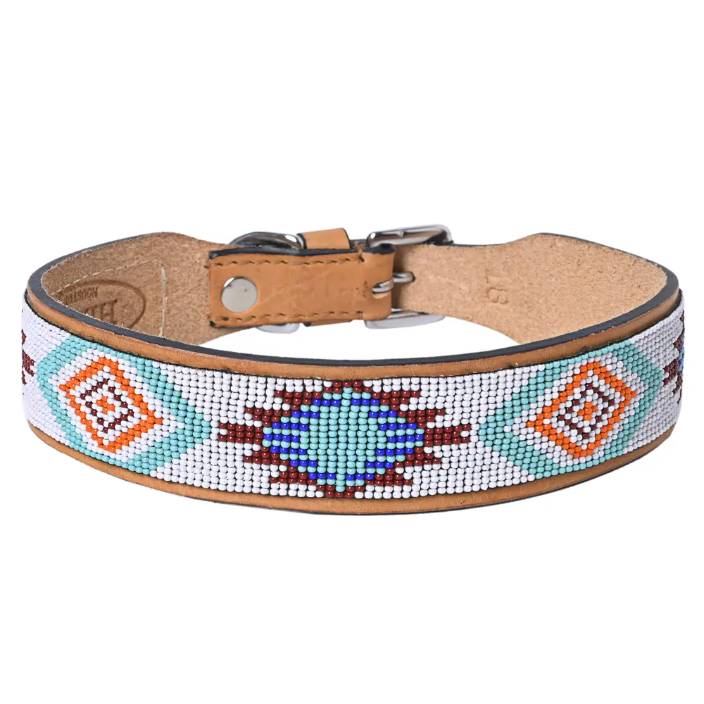 Hilason Western Style Heavy Duty Beaded American Leather Pet Dog Collar