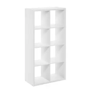 White Modern 8-Cube Bookshelf - Extra-Thick Frame, Reversible Open-Back Cubicle Shelf, 14.6x30x58in Indoor Furniture Shelf & Rack for Living Room, Home Office, Modern Bookshelf