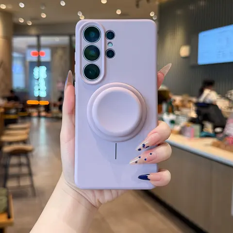 Magnetic‑Stand Liquid Silicone Full‑Coverage Phone Case, Soothing Macaron Colors, Compatible with Samsung Galaxy S26/S25/S24/S23/S22--3994