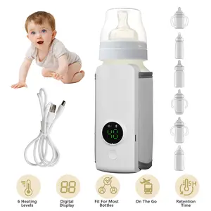 Portable Bottle Warmer On The Go Baby Milk Warmer Milk Formula Warmer for Travel with 6 Heating Levels USB Rechargeable Keep Milk Warm for 5 Hours,summervibes