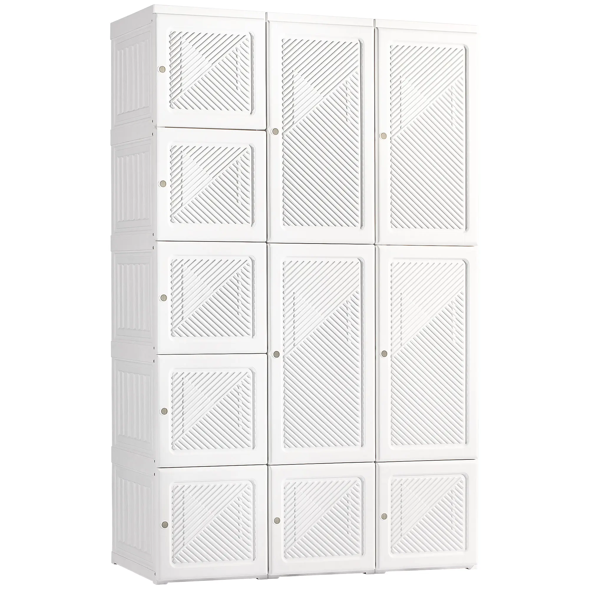 Portable White Folding Wardrobe Closet – Compartmentalized Storage, Freestanding Above-Ground, Multi-Functional, 8 Cube Compartments, 2 Hanging Rods, 19.7in Depth for Bedroom, Dorm, Compartmentalized Storage Wardrobes, Freestanding Above-Ground Wardrobes