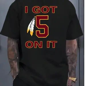 Men's I Got 5 on It Graphic T-Shirt, Casual Round Neck Short Sleeve, Washington Football Team Print, Comfortable Breathable Outdoor Sportwear