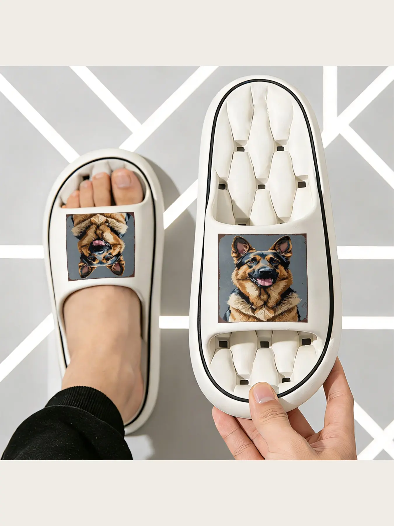 German Shepherd Dog Print Slippers for Men Women Comfortable Fleece Lined Non Slip Indoor Home Shoes Warm Soft House Slippers Pet Lover Gift Dog Themed Footwear
