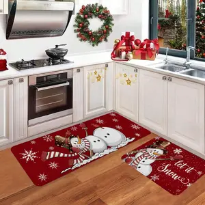 2/3pcs Christmas kitchen floor mat, snowman, snowflake red festive pattern carpet floor mat, Christmas happy non slip floor mat, suitable for kitchen, entrance door, laundry room, bathroom, living room, room Christmas decoration floor mat, Home Decor Rugs