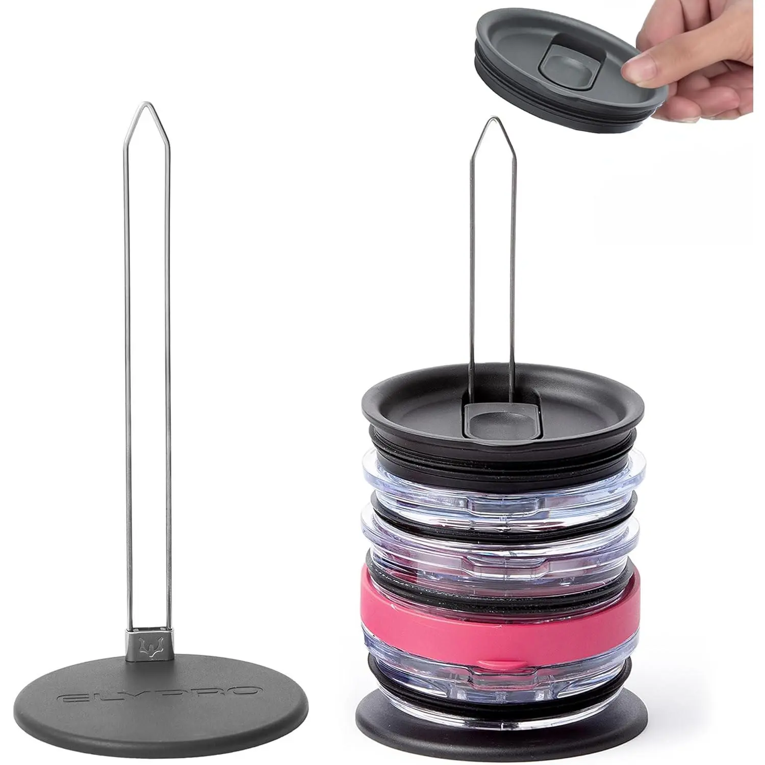 - Revolutionary Tumbler Lid Organizer for ,  Cap Lids- Space-Saving Design - Slim Vertical Storage for Up to 10 Lids , Clutter-Free Kitchen Cabinets and Countertops Organization
