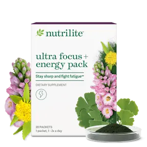 Nutrilite Ultra Focus Energy Pack 20 Packets – Daily Focus & Energy Supplement with B Vitamins, Ginkgo & Rhodiola