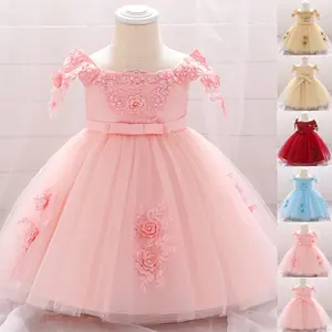 Pink Beading Kids Clothes Embroidered Flower Girls Frock 5057 Ball Gown Pageant Children Elegant Princess Prom Host Formal Evening Party Cocktail Dress 0-2Y
