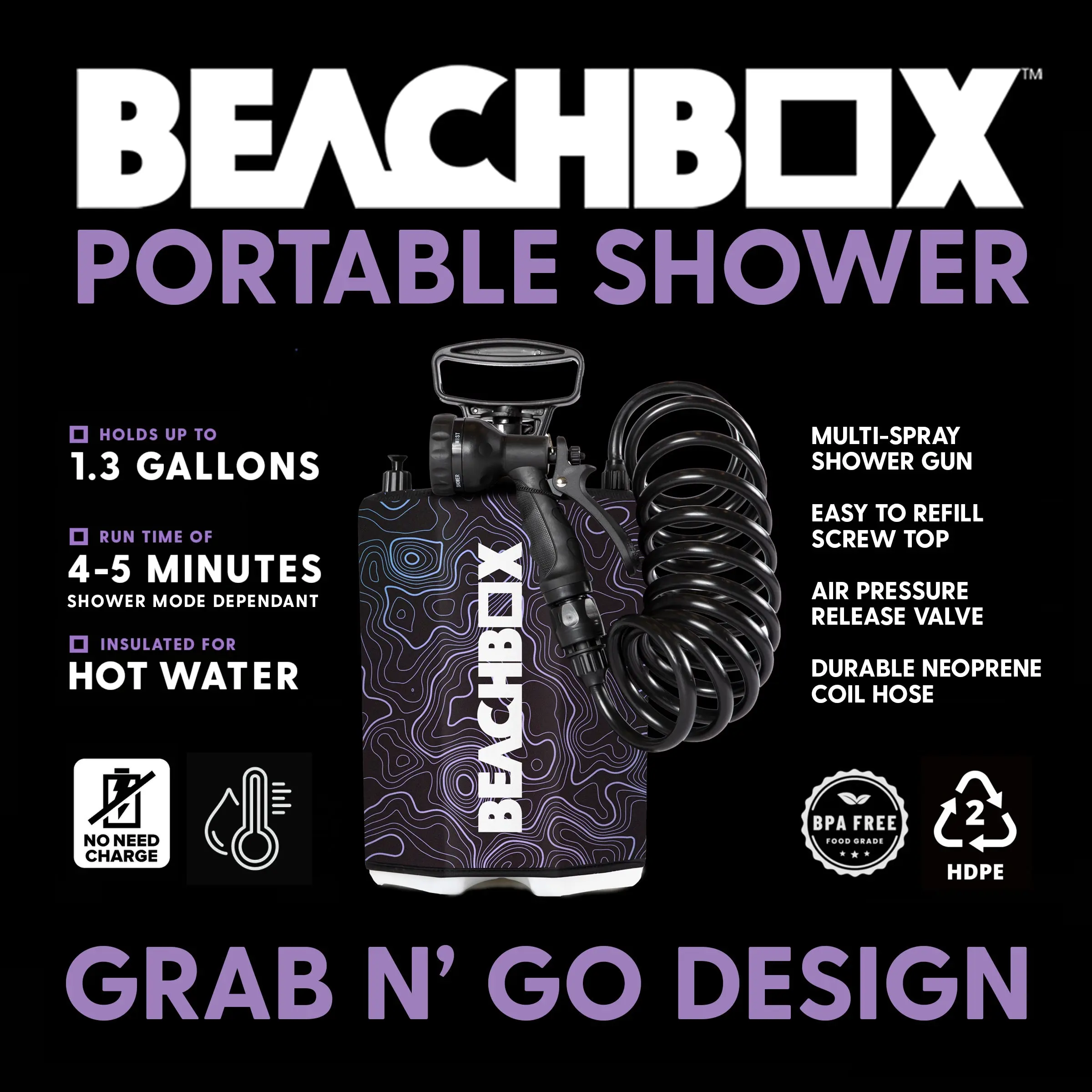 BeachBox Portable Outdoor Shower Tank - Elevation