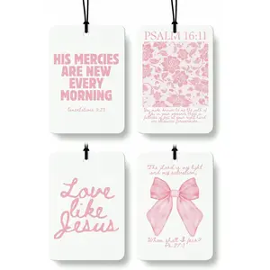 Pink Christian Car Air Freshener 4, Girly Pink Bow Floral Religious Hanging Air Freshener for Cars Closet Drawer Books, Cute Preppy Christian Car Accessories Mirror Decor for Women