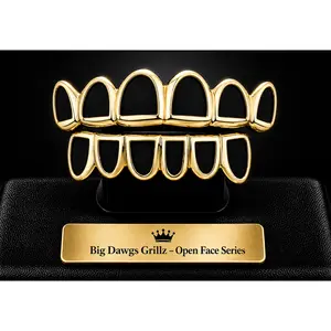 14K Gold Plated Open Face 6 Top 6 Bottom Grillz Set