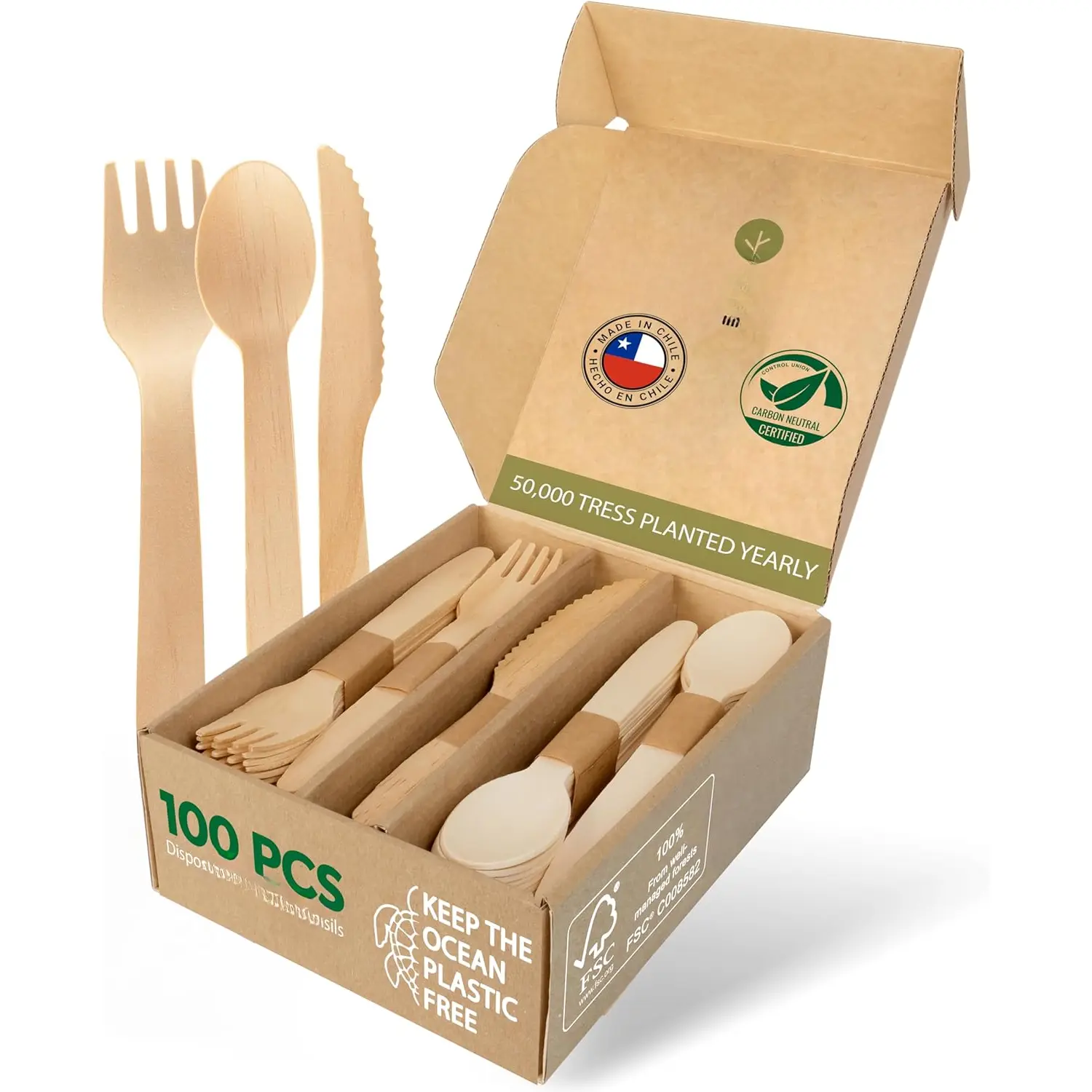Disposable Wooden Cutlery Set - Home Compostable - 100 Mix - (40 Forks ...
