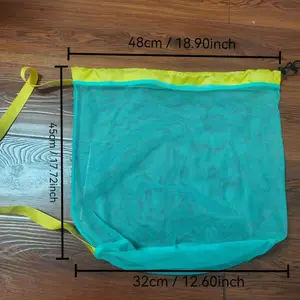 1pc Ultra-Large Capacity Drawstring Contraction Mesh Single Shoulder Beach Bag, Sandproof And Breathable, for Shells, Swimwear, Towels, Portable Crossbody, Outdoor Travel Swimming Vacation Storage Tool