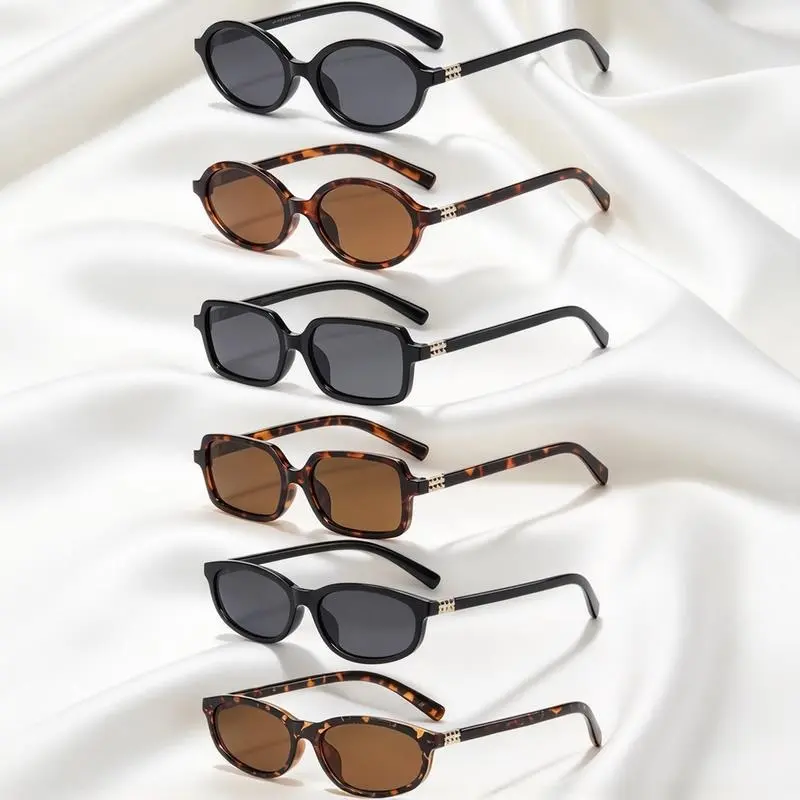 2/6 Pcs Retro Small Oval/Rectangle/Cat Eye Sunglasses for Women, Blue Light Blocking and Color Lenses, Vintage 90s Y2K Trendy Sun Glasses Fashion style, with Slim Narrow Frame, UV Protection Lightweight Comfort for  Vacation Travel Beach Outfits