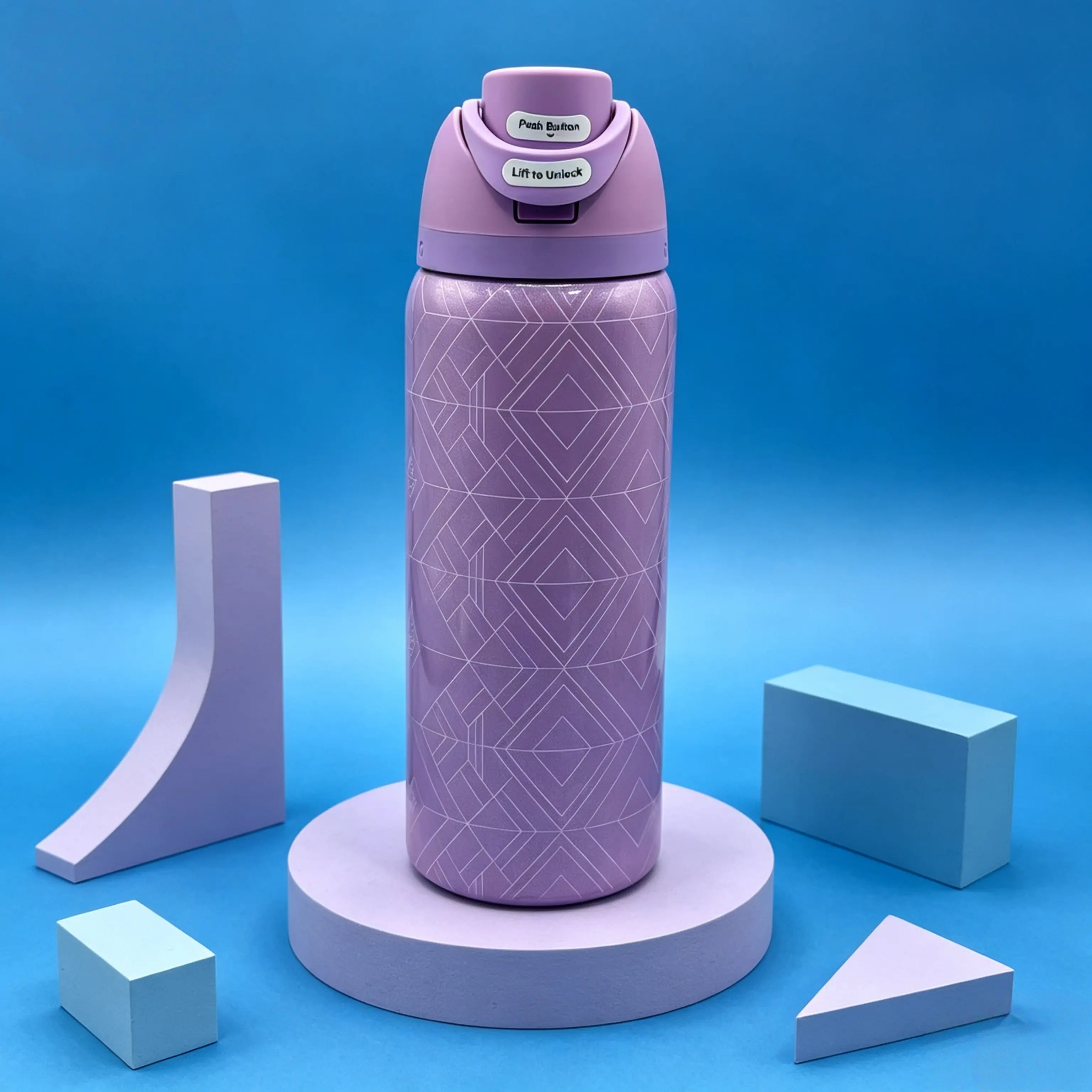 Owala 32oz Purple Geometric Vacuum Insulated Stainless Steel Flask - 1-Touch Lock Lid, Leakproof Vacuum Insulated Tumbler, Sporty Drinkware for Outdoor Adventures, Daily Use Kitchenware