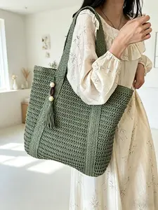 Women's Sports & Outdoor Woven Bucket Bag - 2026 Trendy Straw Style, Simple Design, Large Capacity, Lightweight, Gym Handbag/Shoulder Bag