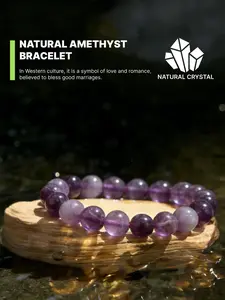 Natural light purple amethyst bracelet with beads that are translucent, appearing almost starry. Its gentle purple energy can help dispel negative emotions such as agitation, anxiety, and stress. Handcrafted with attention to detail, it can be worn stacke