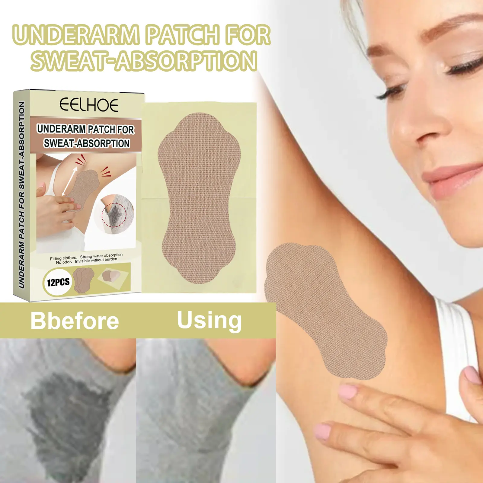 EELHOE Underarm Anti-Perspirant Stick, Invisible Long-lasting Sweatproof Absorb Sweat Summer Anti-Perspirant Pad Body Care Lightweight