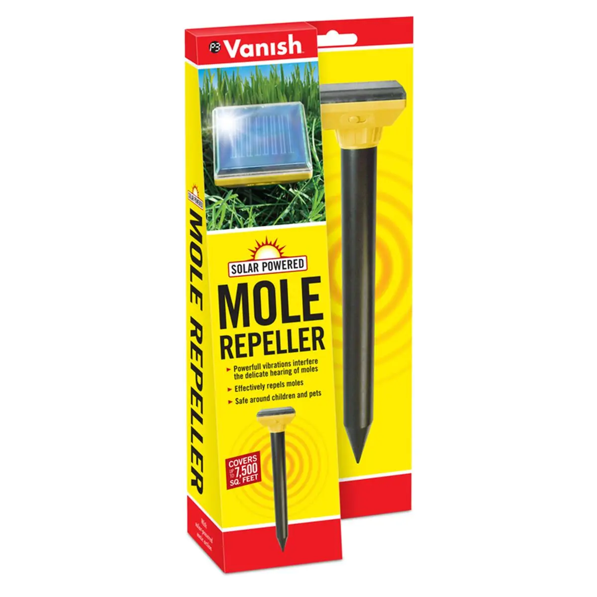 Solar-Powered Sonic Spike Rodent Repellent for Gophers & Moles - Outdoor Use, 7000 sq ft Coverage, 0.31 lbs, 3 in Width, 5-Day Long-Lasting Solar Charging, Environmentally Friendly