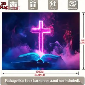 1 piece of glowing tapestry with neon cross and smoke design, suitable for living room, bedroom, or dorm room - includes a UV black light tapestry and accessories