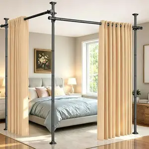 Room Divider Tension Curtain Rod, No Drilling Room Separator for Space Partition, 4-10ft(H) 32-200inch(W) Adjustable Heavy Duty Temporary Wall Divider Floor to Ceiling Tension Rod, Black