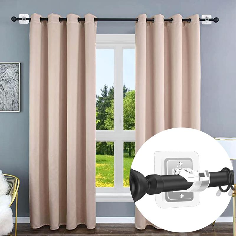 2026 Upgraded 8Pcs No-Drill Self-Adhesive Curtain Rod Set - Adjustable Brackets & Hangers for Bathroom, Kitchen, Home & Hotel