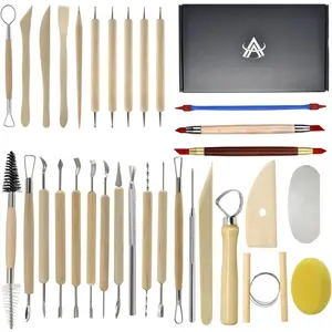 Pottery Sculpting Tools 32 count Ceramic Clay Carving Tools Set for Crafts Polymer Clay Club,Dotting,Modeling,Shaping Trimming,Hobbyists,Artists