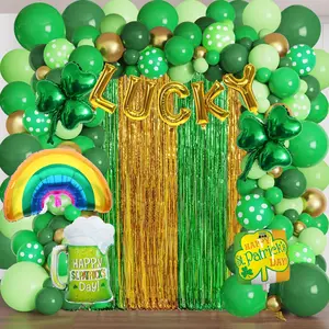 St. Patrick’s Day Balloon Garland Arch Kit 139 Pcs St Patricks Day Party Decorations Balloon Foil Fringe Curtains and Lucky Balloons for Shower Birthday Party Supplies Irish Festival Party Decor