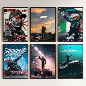 6-Piece Vintage F1 Car Posters, Artistic Racing Canvas Wall Decor Paintings, Colorful Race Car Prints for Boy Room Decoration, Ideal Home Decor Gift for Men