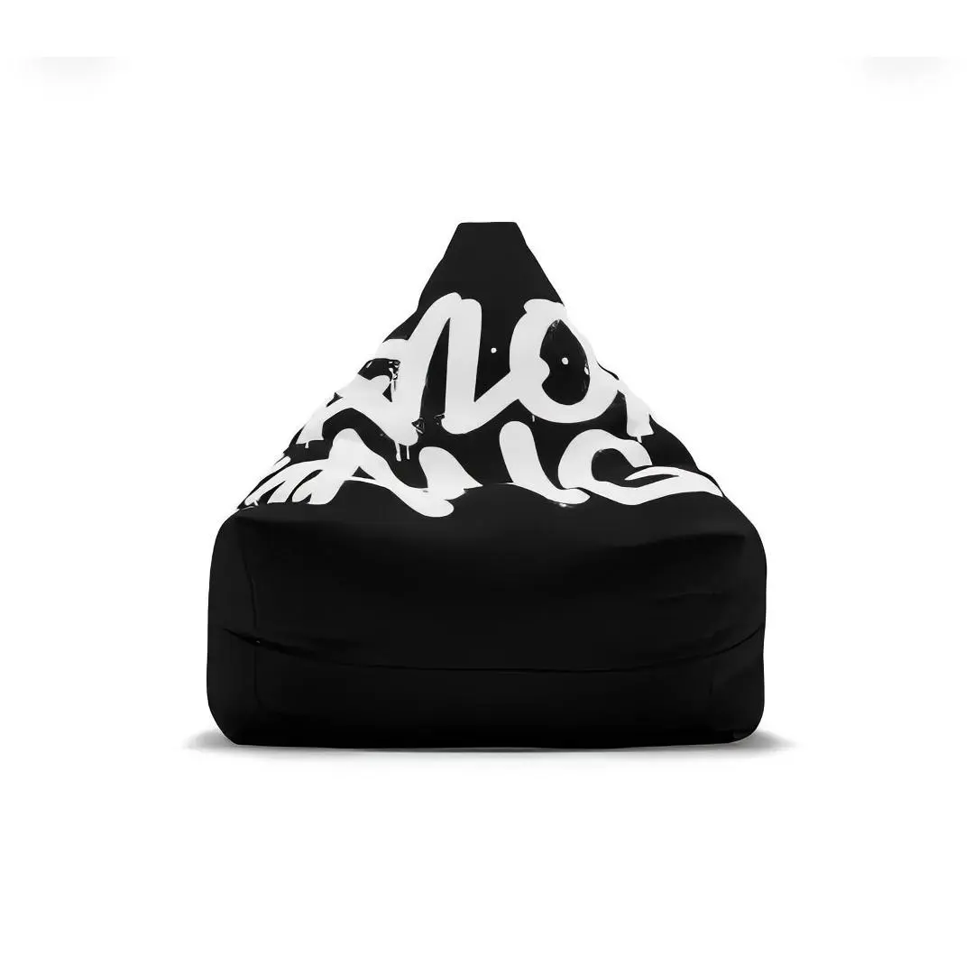Black Bean Bag Chair with White Graffiti Design Comfortable Lounge Furniture for Home Decor