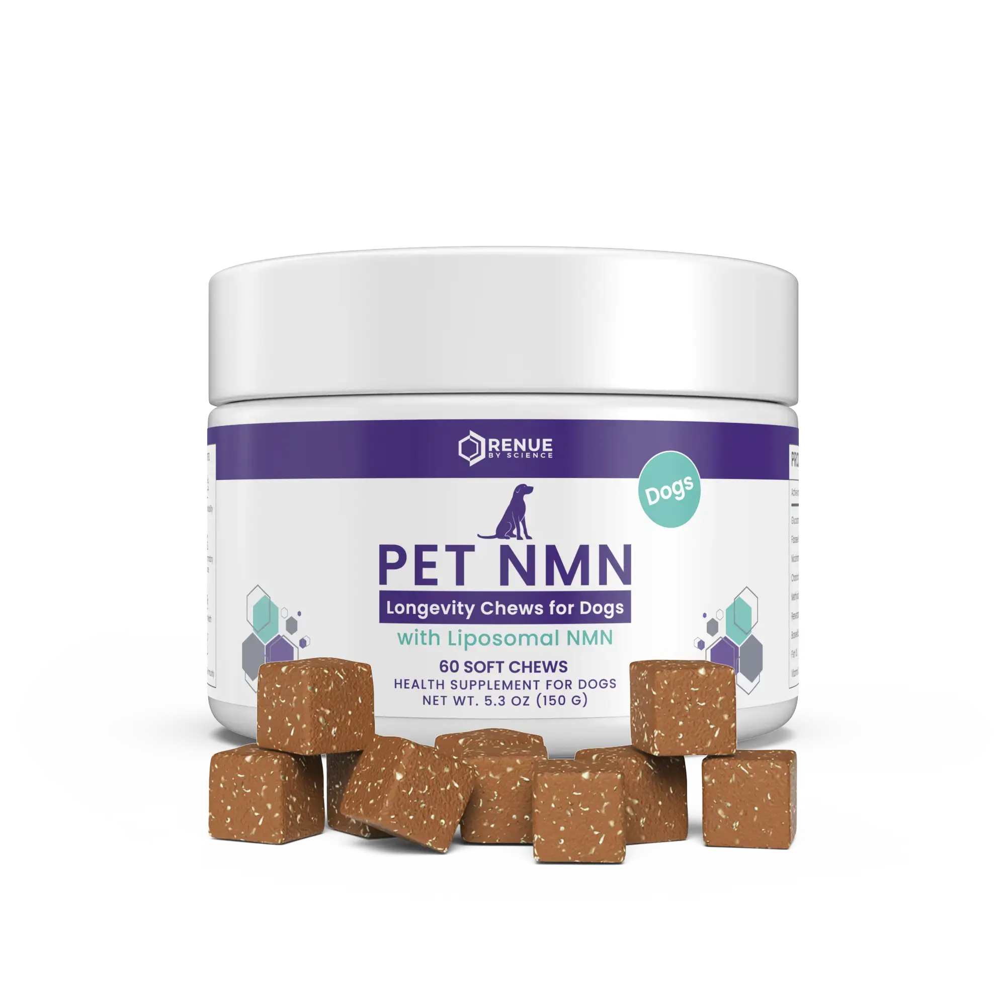 RENUE PET NMN Longevity Chews for Dogs - 60 Soft Chews with Liposomal NMR for Dog Health and Weight Management