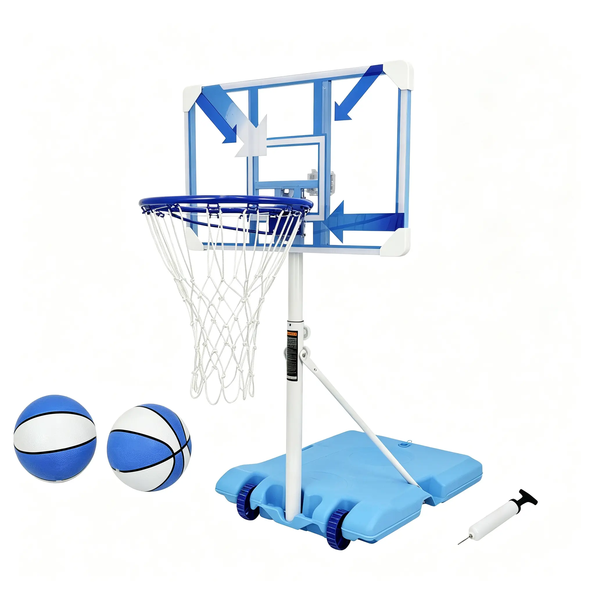 Poolside Basketball Hoop, Portable Adjustable Basketball Goal with LED Lighted Rim, Shatterproof Backboard, Stable Rust-Resistant Stand, Includes Basketball & Pump, Perfect for Backyard Pool Games, Outdoor Sports Fun for Kids and Adults campingessentials