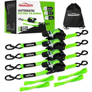 Autofonder Heavy Duty Retractable Ratchet Straps 4-Pack, 1500lb Break Strength, 1x12ft, Easy Adjust for Truck Cargo Trailer Motorcycle with Soft Loops